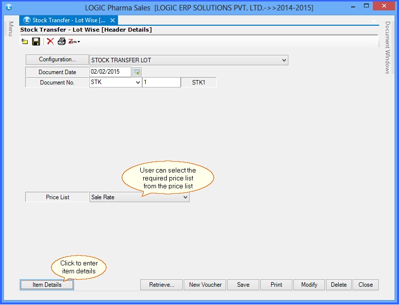 stock transfer lot wise header